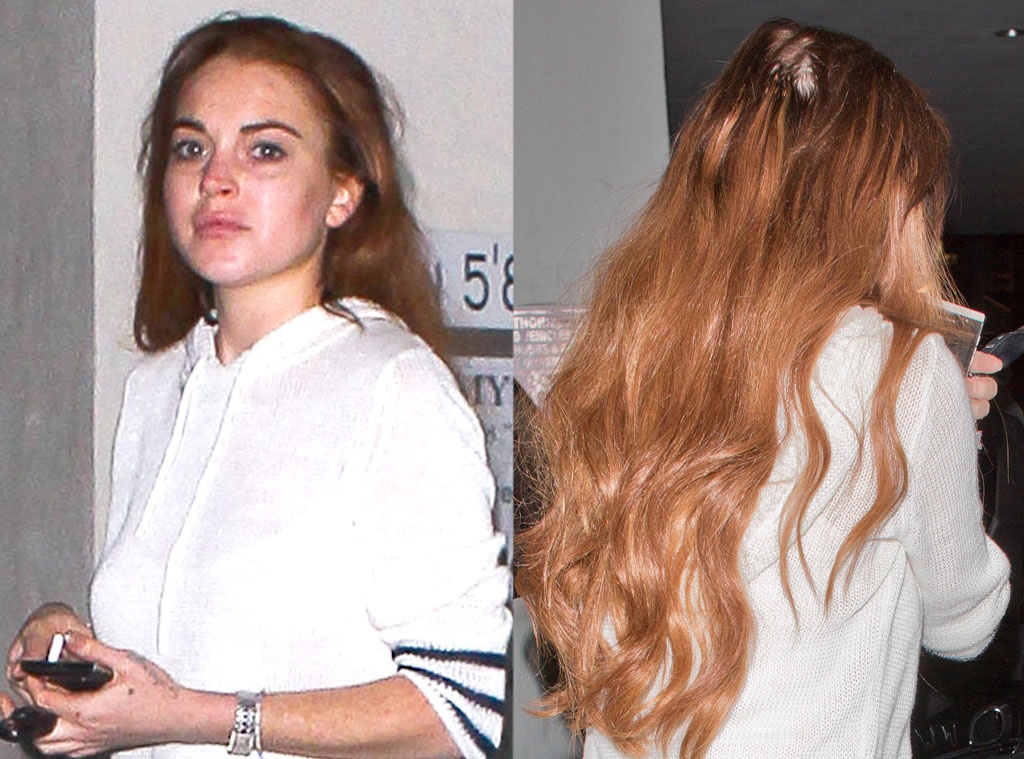 Lindsay Lohan Flashes Bald Spot at E. Baldi Restaurant—We're Not Kidding